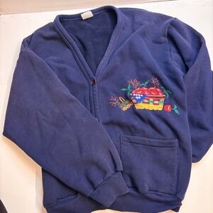 Embroidered Fruit Basket Sweatshirt Cardigan Cozy V Neck 80s Vintage gradmacore